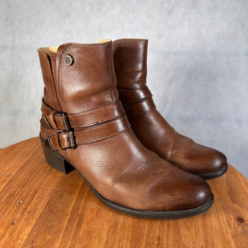 Bussola Antwerpen Ankle Boots Womens 39 Brown Good Leather Buckle Moto Zip - Picture 3 of 14